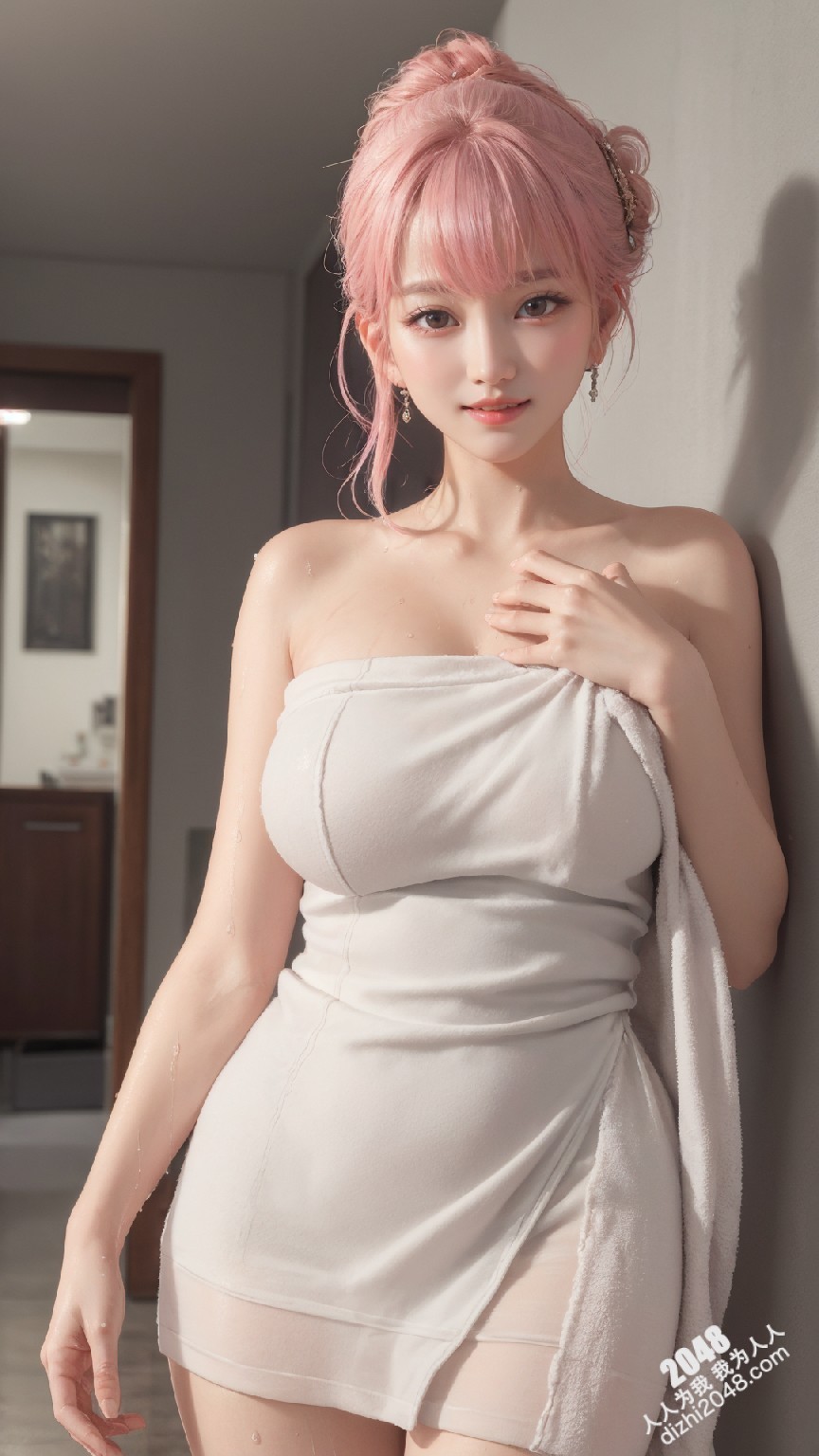 粉发少女湿身诱惑：走廊上的秘密时刻-高清写真图集(14)