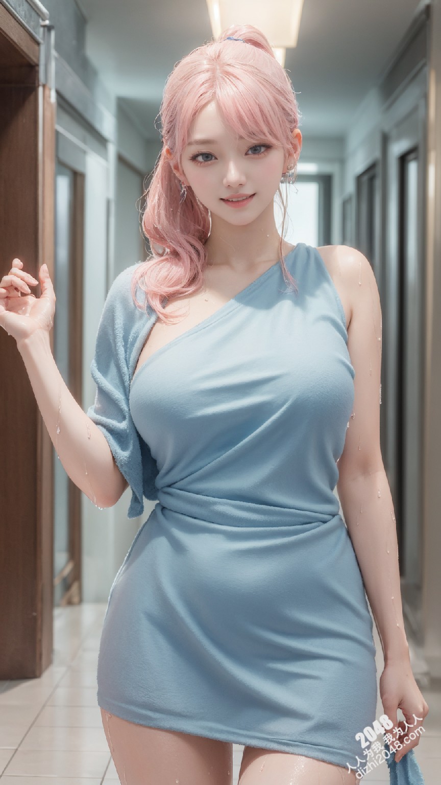 粉发少女湿身诱惑：走廊上的秘密时刻-高清写真图集(23)