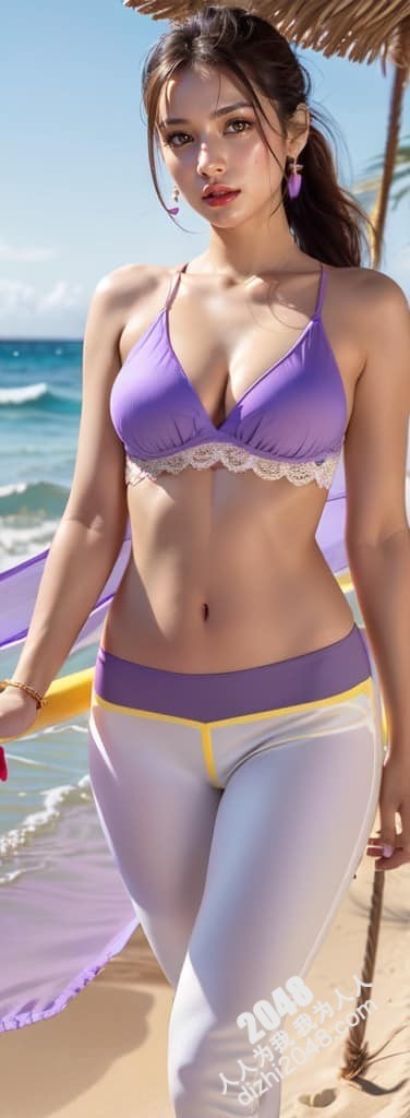 海滩上的紫色诱惑：性感尤物写真(11)
