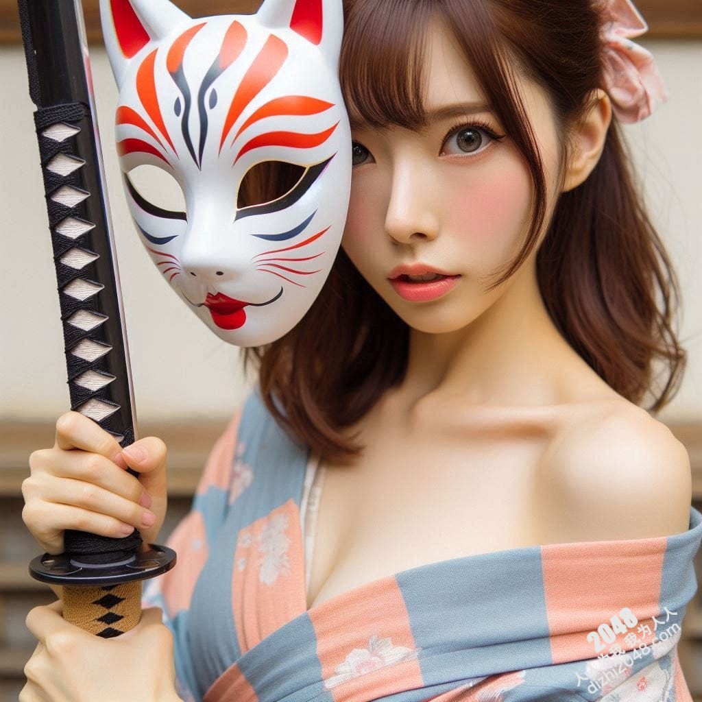京都竹林狐面女剑客：神秘和服美人，武士刀与魅惑的结合，雪肌玉肤，危险又迷人，引人入胜的东方奇女子。(5)