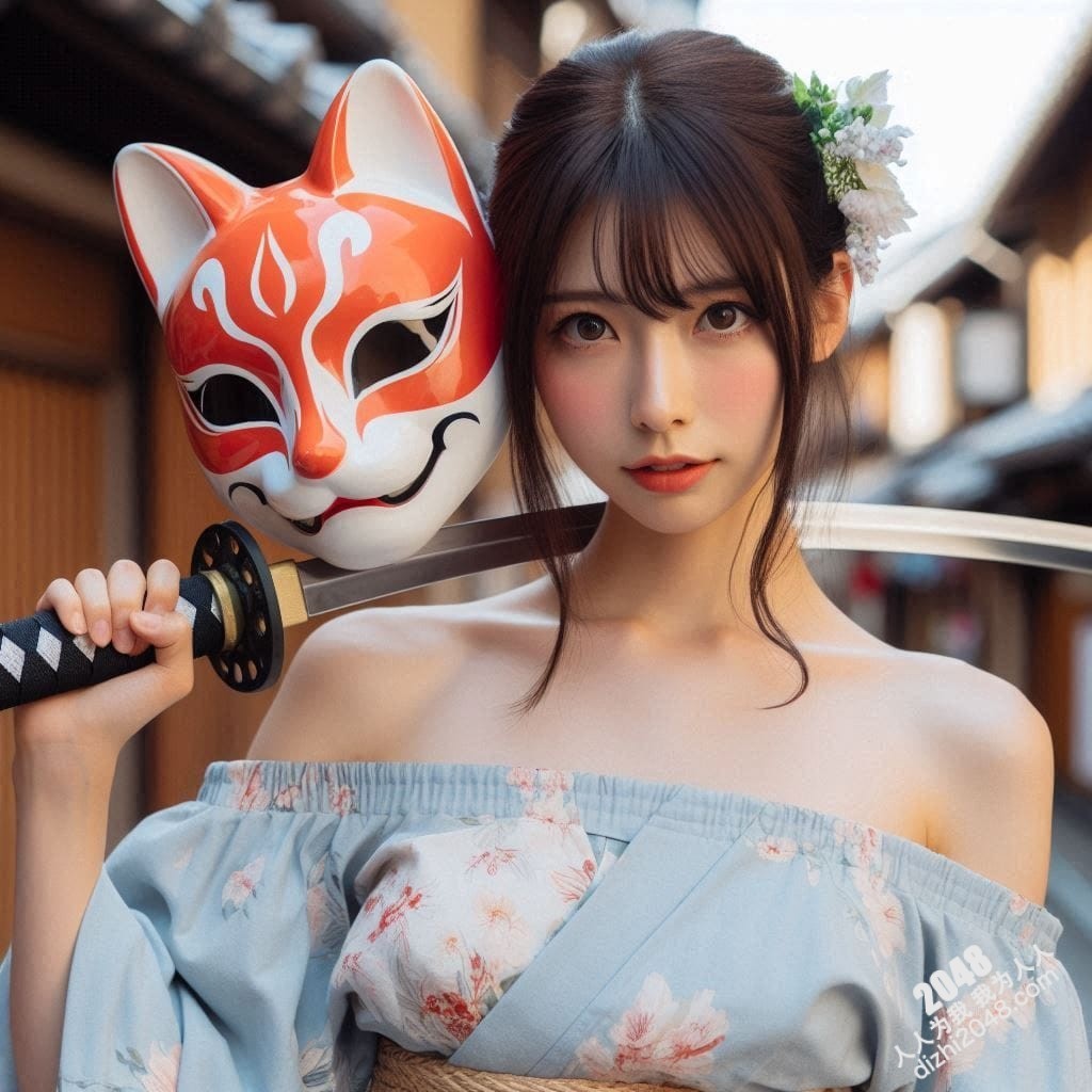 京都竹林狐面女剑客：神秘和服美人，武士刀与魅惑的结合，雪肌玉肤，危险又迷人，引人入胜的东方奇女子。(7)