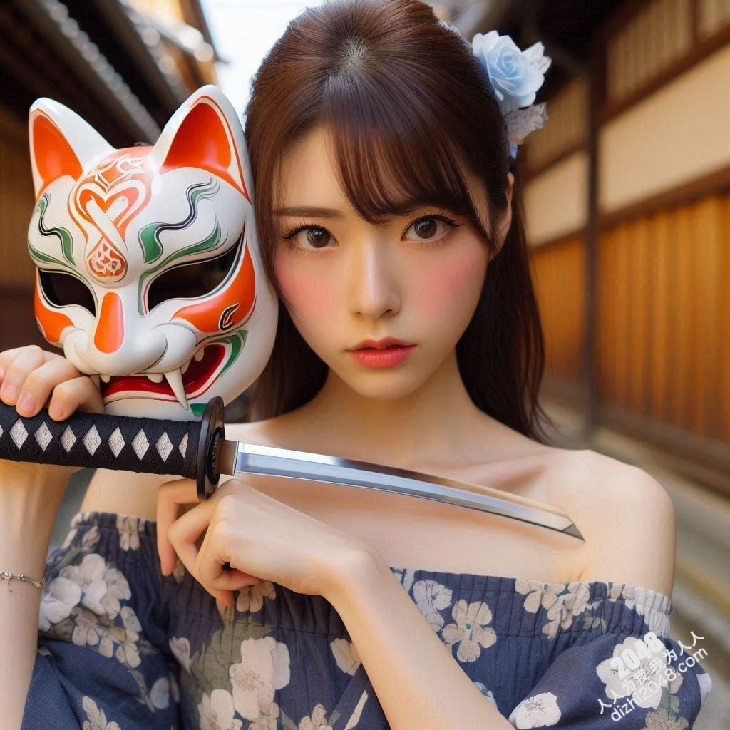京都竹林狐面女剑客：神秘和服美人，武士刀与魅惑的结合，雪肌玉肤，危险又迷人，引人入胜的东方奇女子。(8)