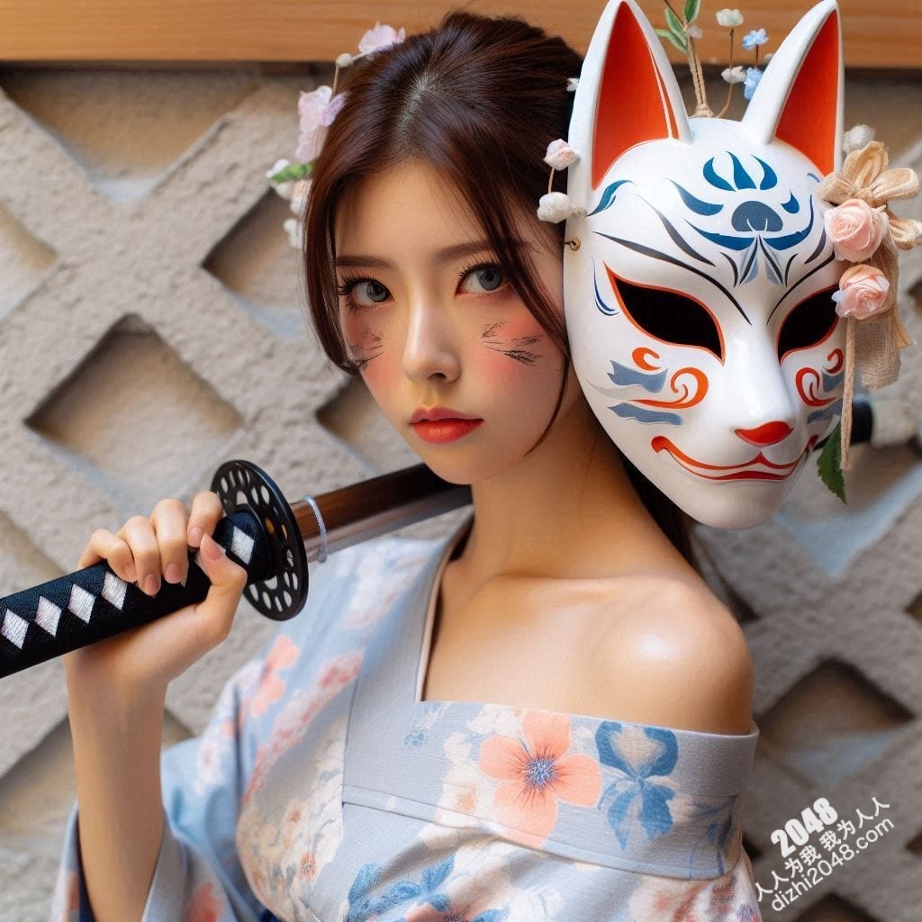 京都竹林狐面女剑客：神秘和服美人，武士刀与魅惑的结合，雪肌玉肤，危险又迷人，引人入胜的东方奇女子。(9)