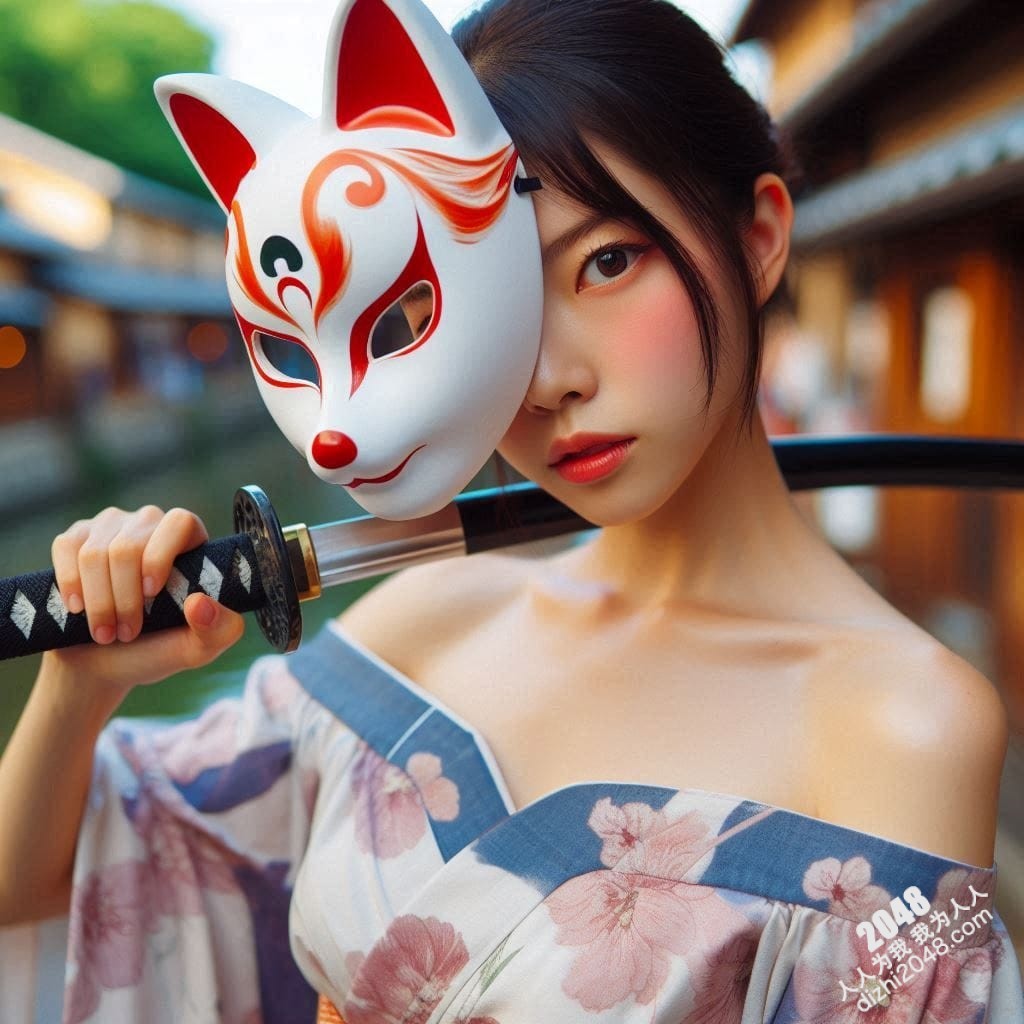 京都竹林狐面女剑客：神秘和服美人，武士刀与魅惑的结合，雪肌玉肤，危险又迷人，引人入胜的东方奇女子。(10)