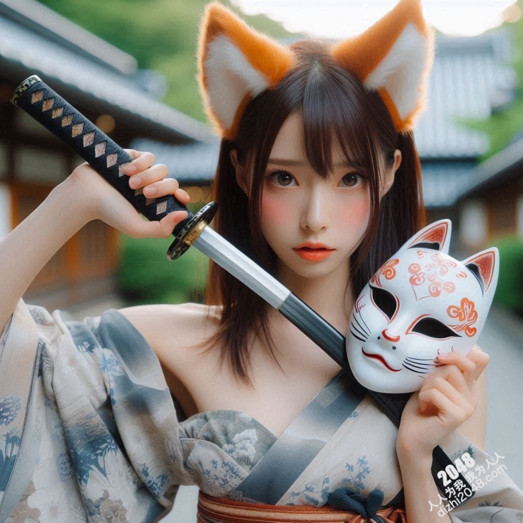 京都竹林狐面女剑客：神秘和服美人，武士刀与魅惑的结合，雪肌玉肤，危险又迷人，引人入胜的东方奇女子。(13)