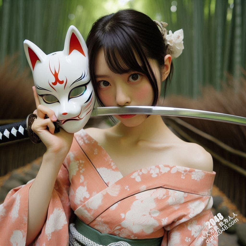 京都竹林狐面女剑客：神秘和服美人，武士刀与魅惑的结合，雪肌玉肤，危险又迷人，引人入胜的东方奇女子。(14)