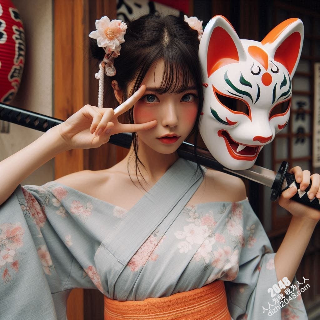 京都竹林狐面女剑客：神秘和服美人，武士刀与魅惑的结合，雪肌玉肤，危险又迷人，引人入胜的东方奇女子。(15)