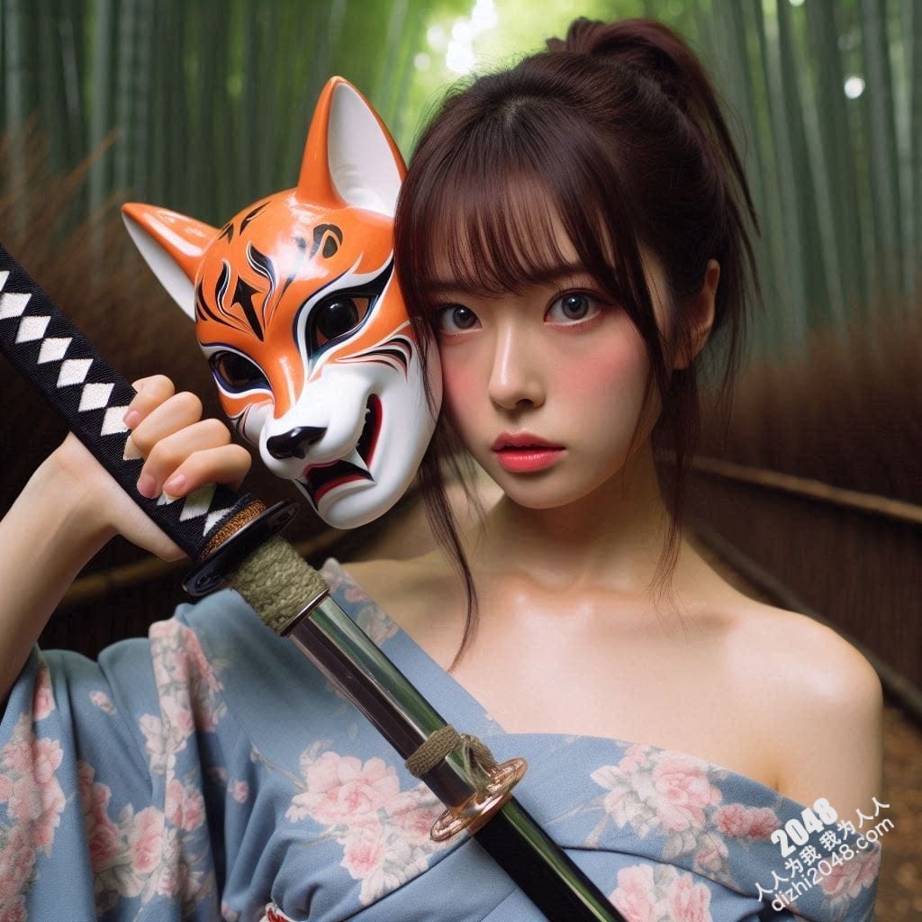 京都竹林狐面女剑客：神秘和服美人，武士刀与魅惑的结合，雪肌玉肤，危险又迷人，引人入胜的东方奇女子。(17)
