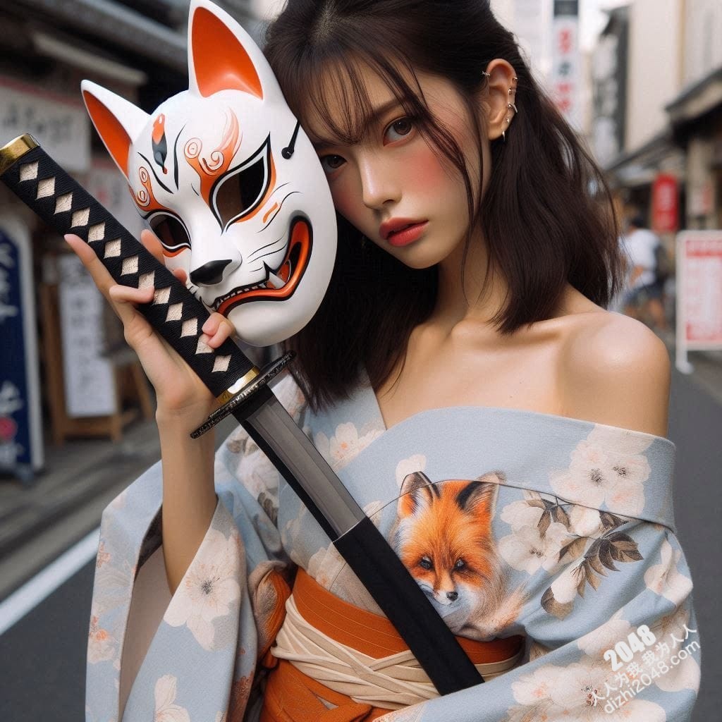京都竹林狐面女剑客：神秘和服美人，武士刀与魅惑的结合，雪肌玉肤，危险又迷人，引人入胜的东方奇女子。(18)