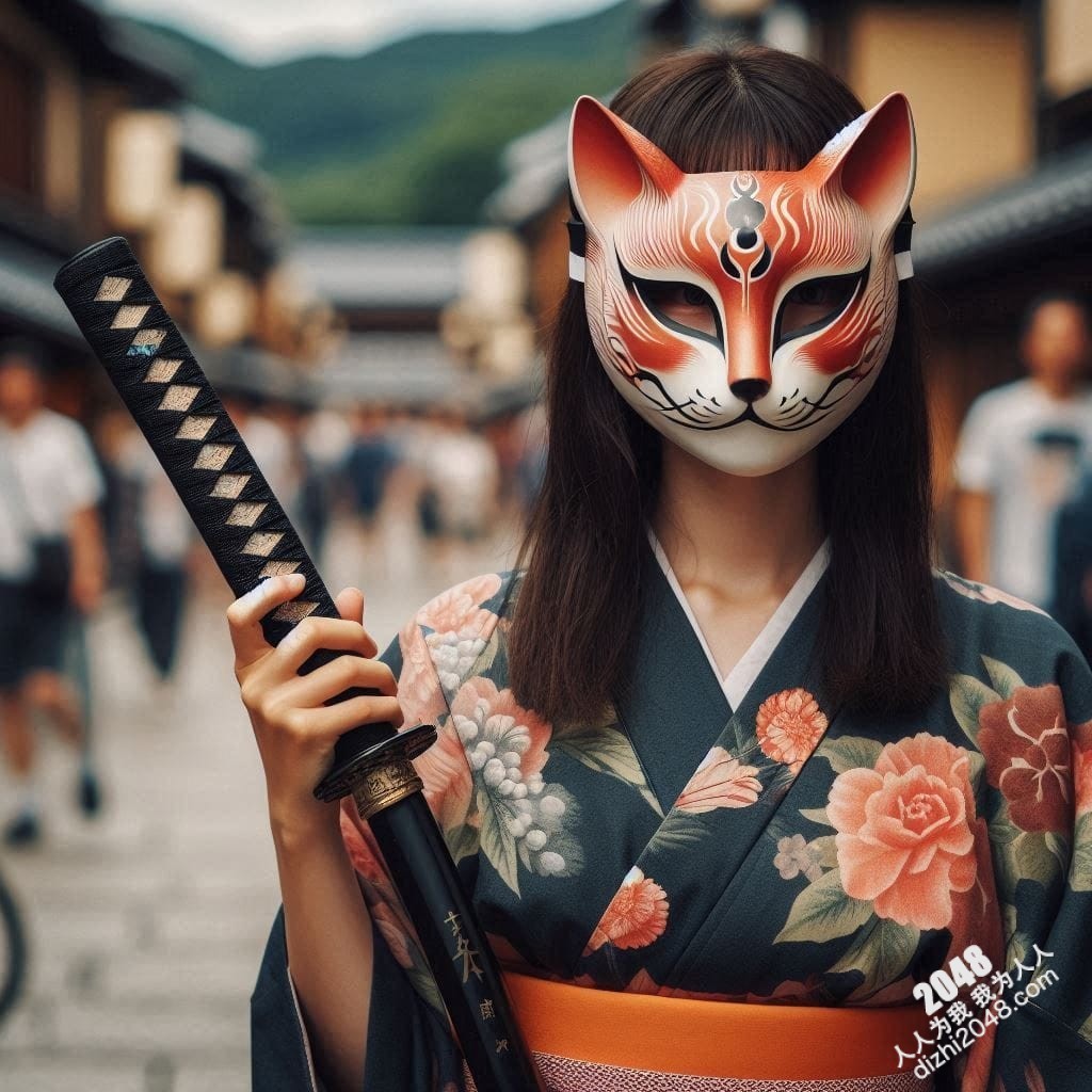京都竹林狐面女剑客：神秘和服美人，武士刀与魅惑的结合，雪肌玉肤，危险又迷人，引人入胜的东方奇女子。(21)