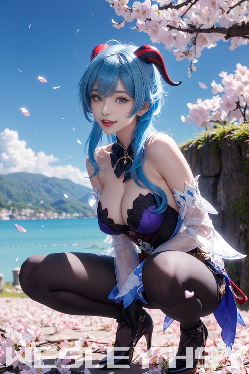 原神甘雨：樱花树下，湿身诱惑，蒙德城外春光乍泄(2)
