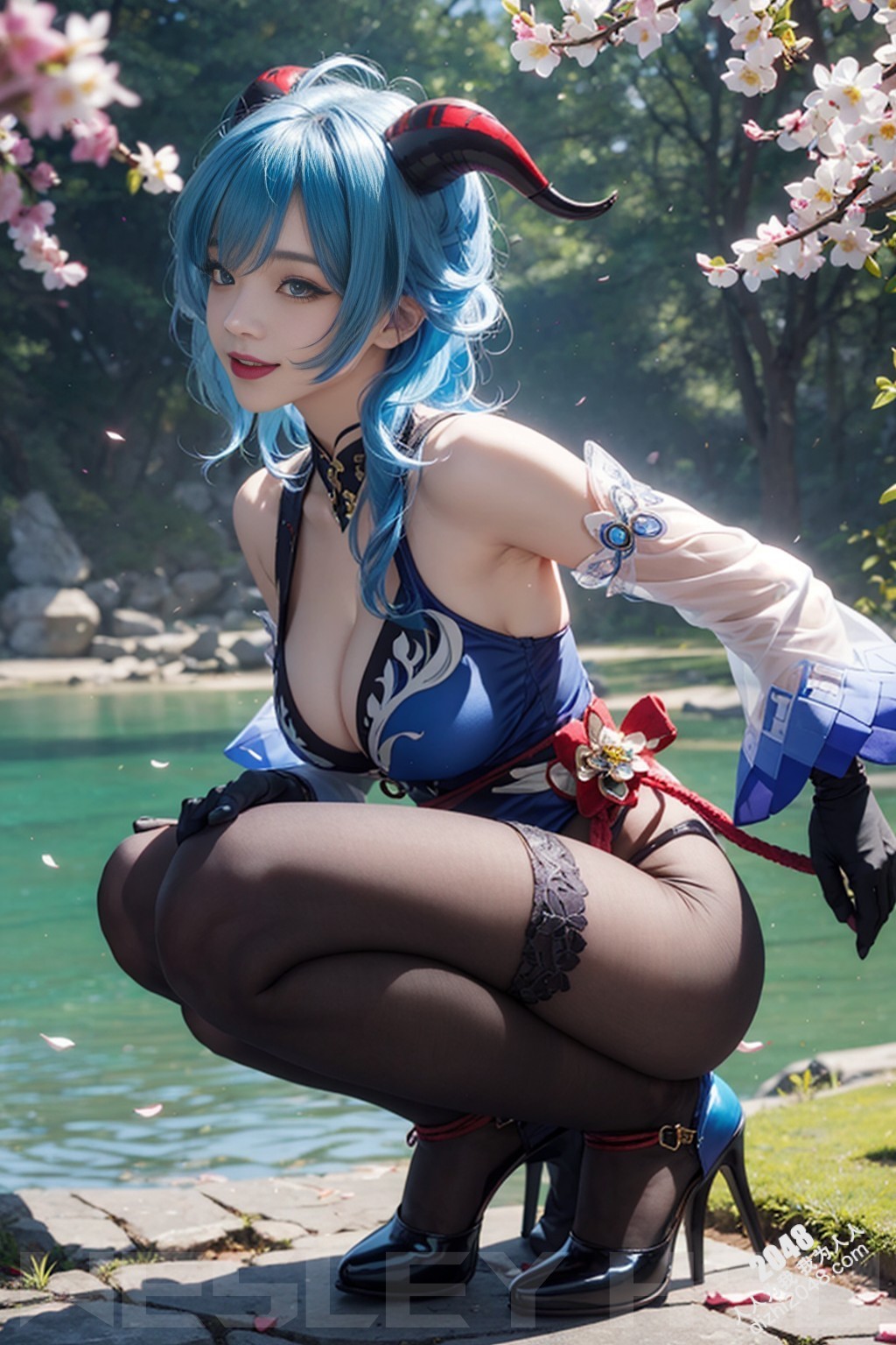 原神甘雨：樱花树下，湿身诱惑，蒙德城外春光乍泄(17)