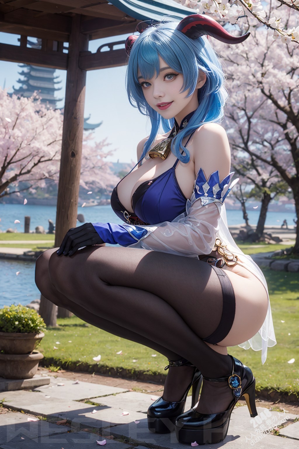 原神甘雨：樱花树下，湿身诱惑，蒙德城外春光乍泄(20)