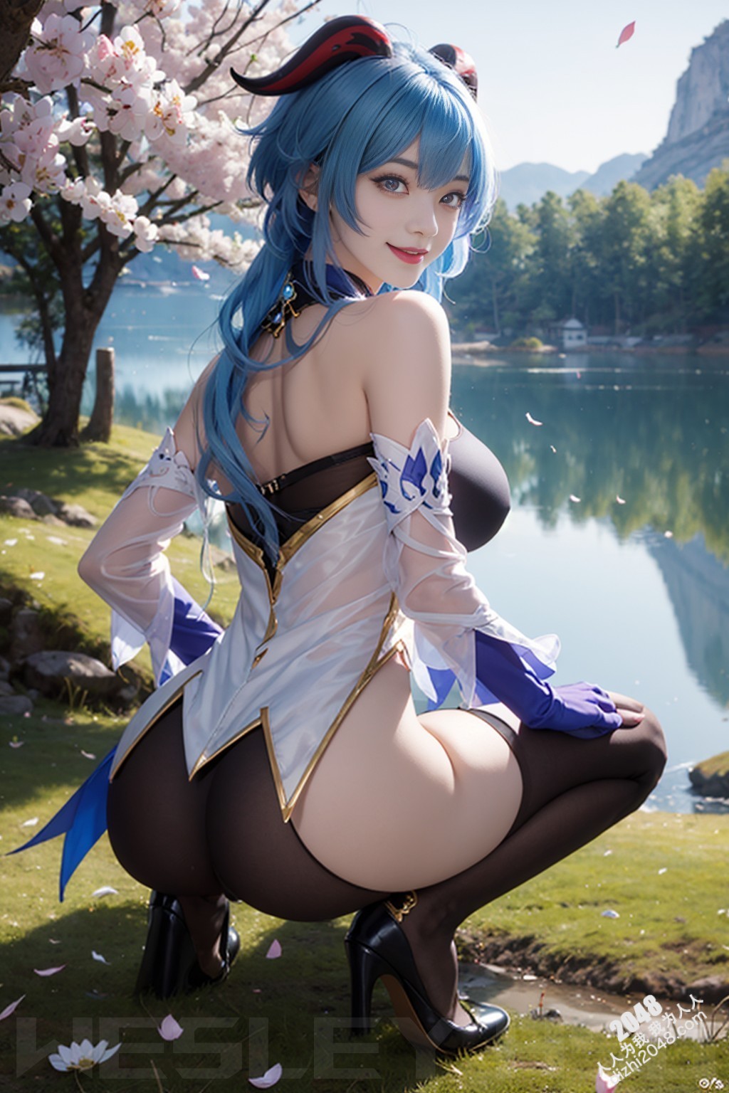原神甘雨：樱花树下，湿身诱惑，蒙德城外春光乍泄(22)
