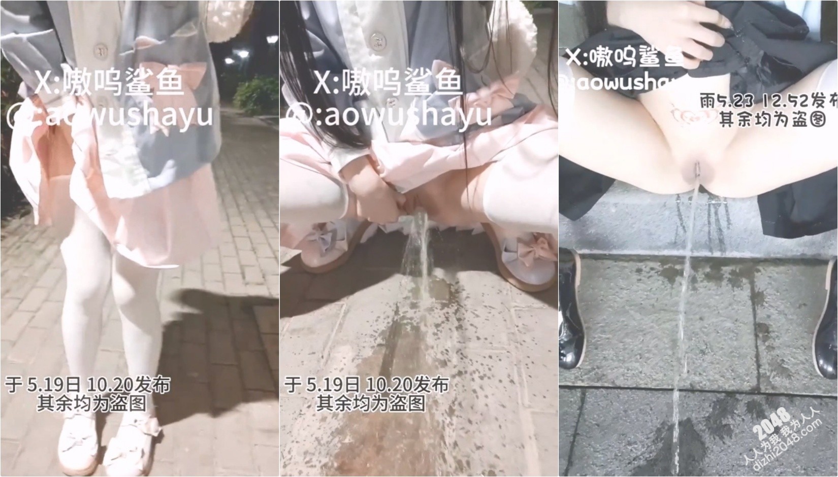 喜欢随地大小便的bt小母狗⭐“看我呲的远不远,小母狗学习站着尿尿~主人请点评”可爱双马尾小萝莉,反差感拉满