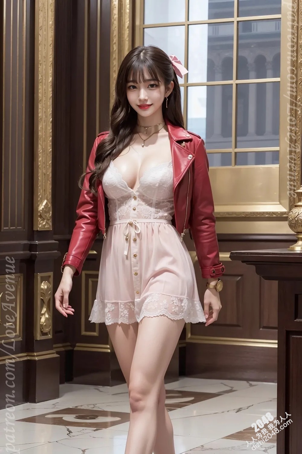 韩国模特Kosa Aerith酒店写真：粉色蕾丝与红色皮衣的诱惑，大胆展现曼妙身姿，引爆你的感官神经！(1)