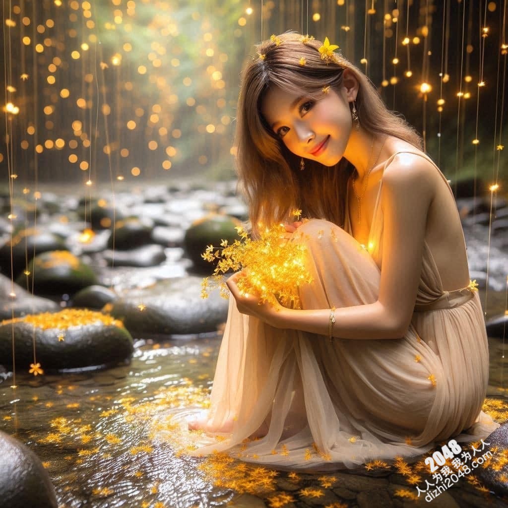 溪边仙子：绝美女子与萤火虫的夜间邂逅(10)
