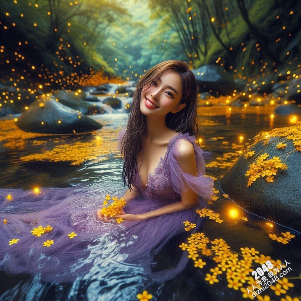 溪边仙子：绝美女子与萤火虫的夜间邂逅(44)
