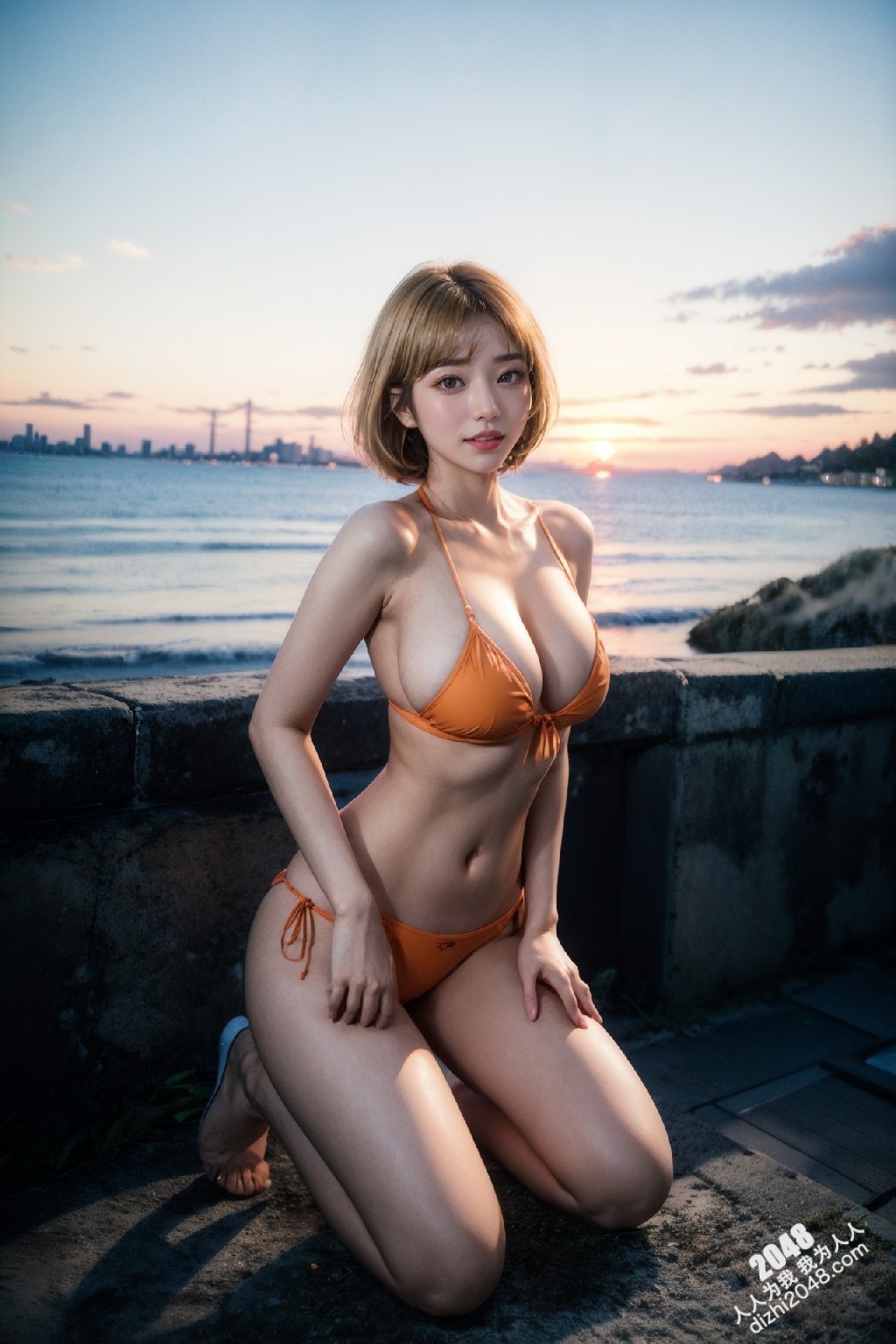 海滩上的诱惑：比基尼美女的日落写真(22)