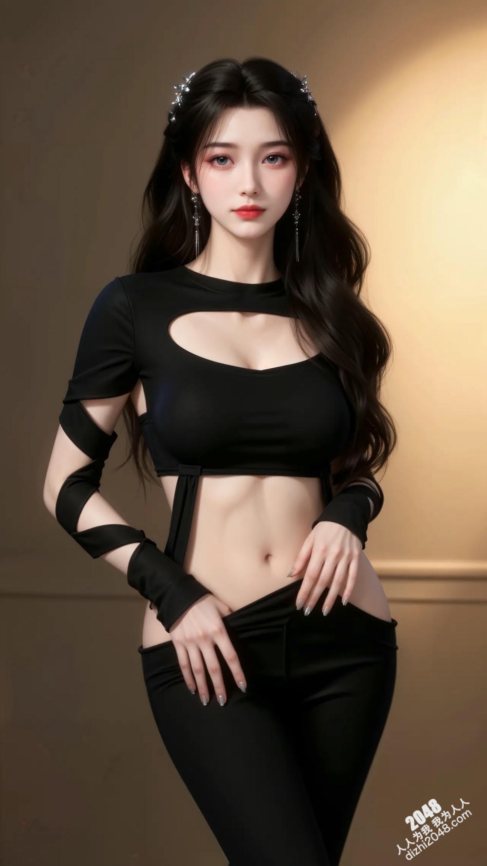 李慕婉的魅惑：黑色紧身衣下的曼妙身姿，性感与优雅的完美融合