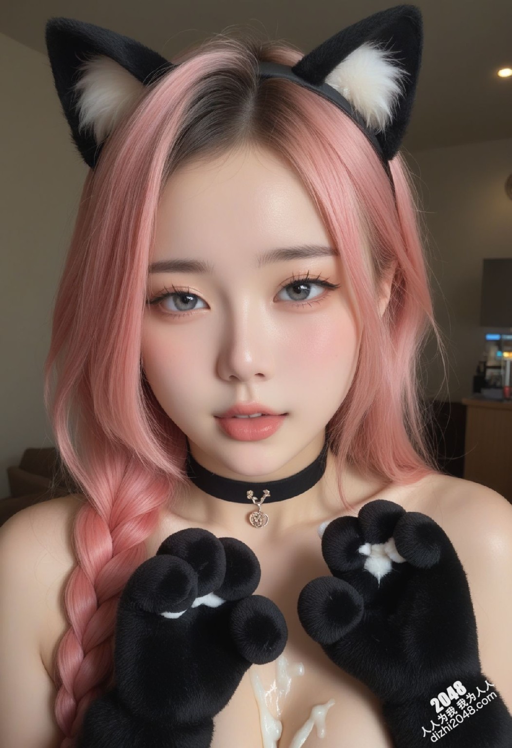 粉发猫耳娘的诱惑：慵懒午后，丝绒触感与雪白肌肤的秘密(16)