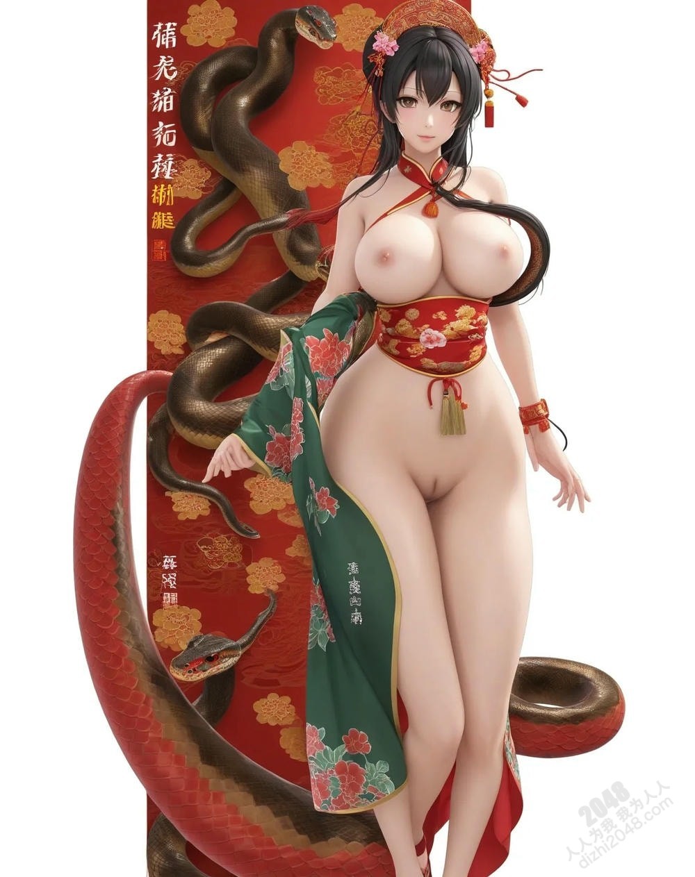 旗袍尤物与白蛇的缠绵：蛇年新年性感写真(2)