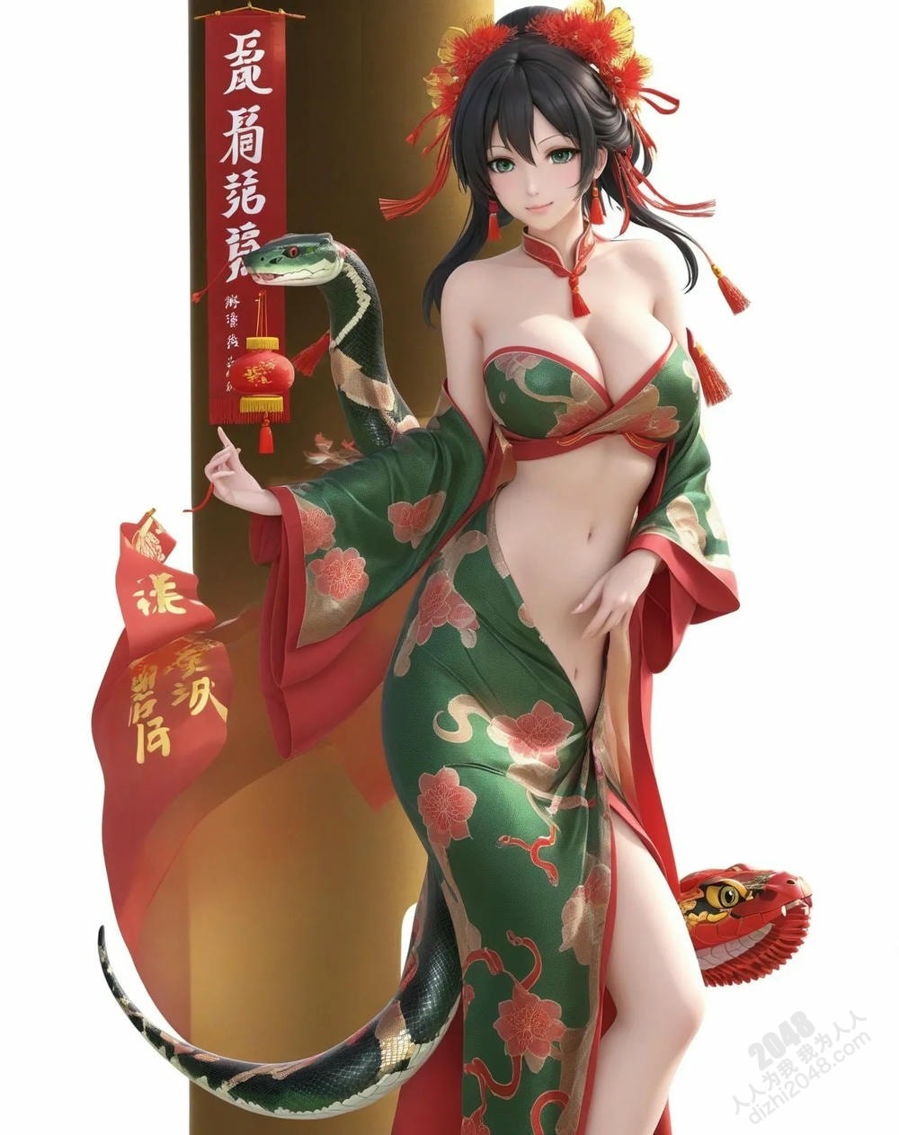 旗袍尤物与白蛇的缠绵：蛇年新年性感写真(3)
