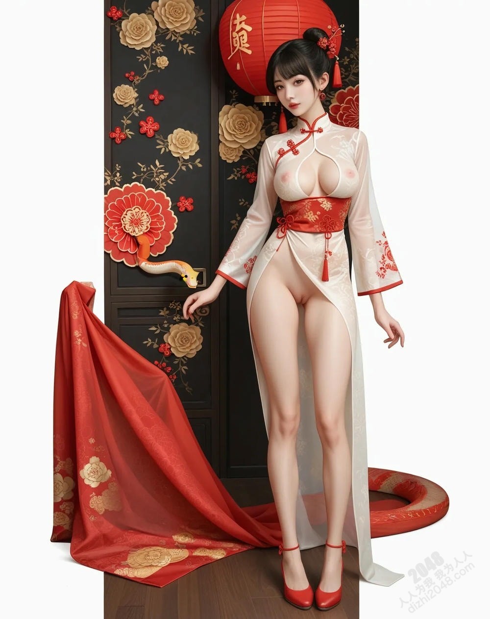 旗袍尤物与白蛇的缠绵：蛇年新年性感写真(4)
