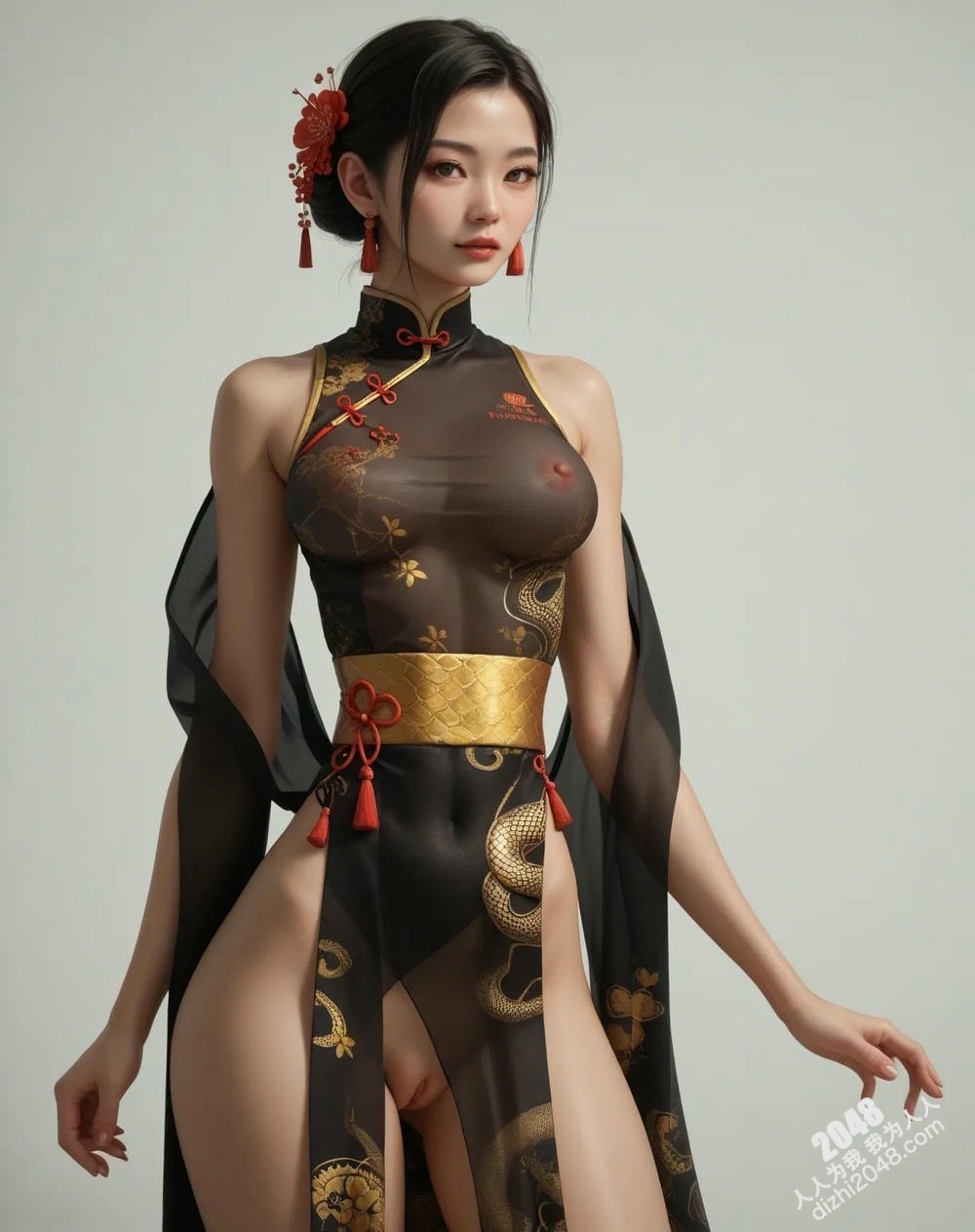 旗袍尤物与白蛇的缠绵：蛇年新年性感写真(16)