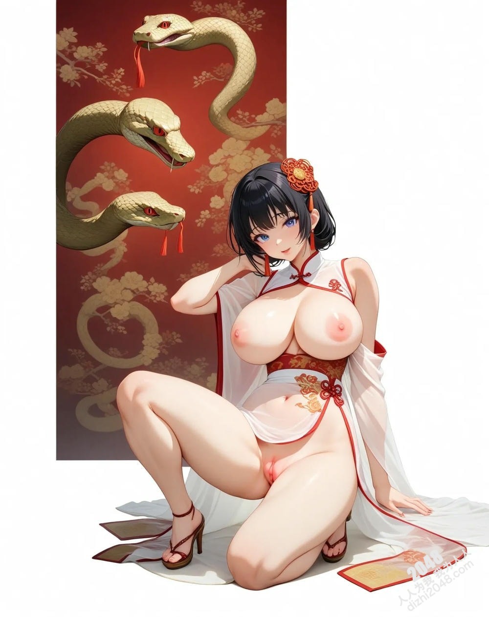 旗袍尤物与白蛇的缠绵：蛇年新年性感写真(23)