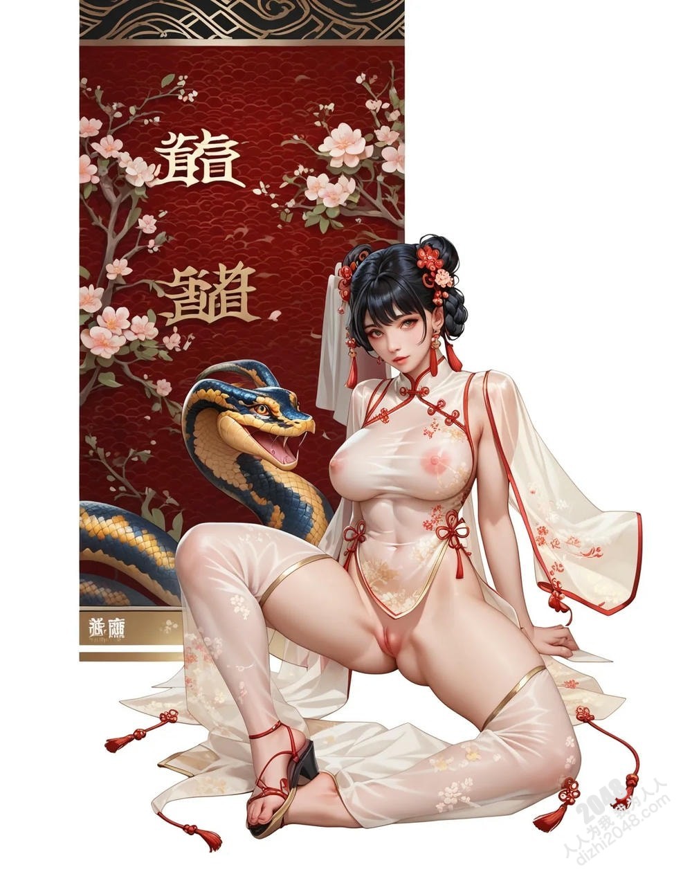 旗袍尤物与白蛇的缠绵：蛇年新年性感写真(25)