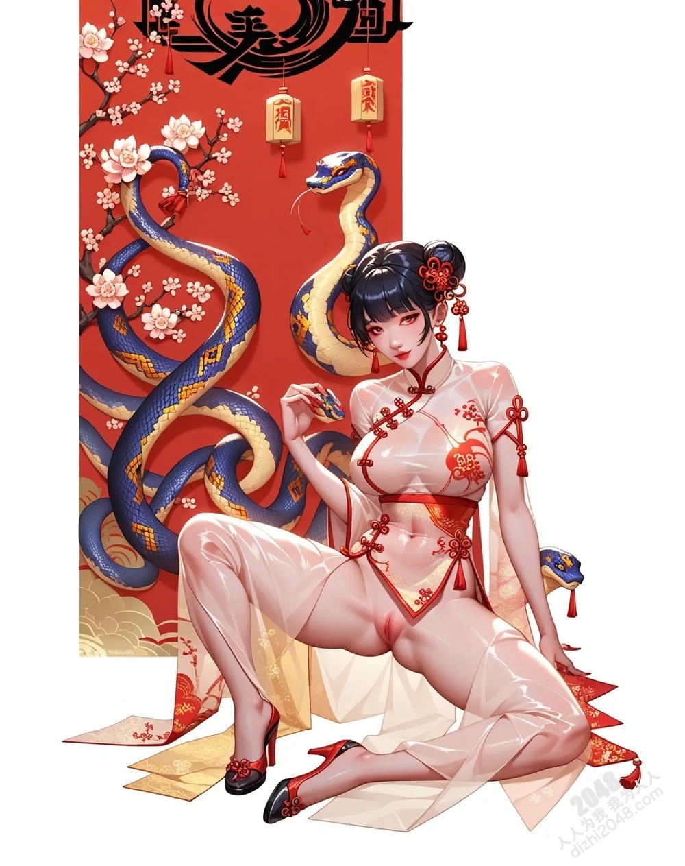 旗袍尤物与白蛇的缠绵：蛇年新年性感写真(29)