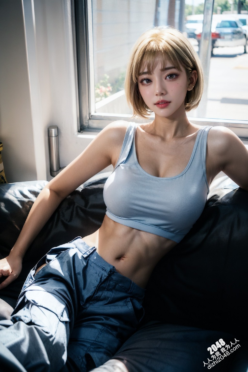 韩系辣妹写真：工装裤下的曼妙曲线，慵懒性感的午后时光(24)