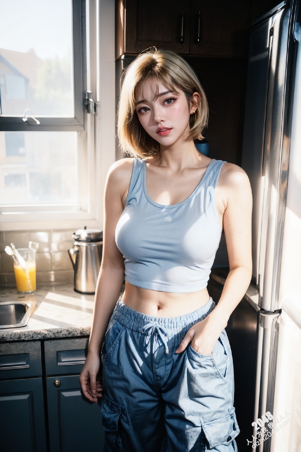 韩系辣妹写真：工装裤下的曼妙曲线，慵懒性感的午后时光(31)