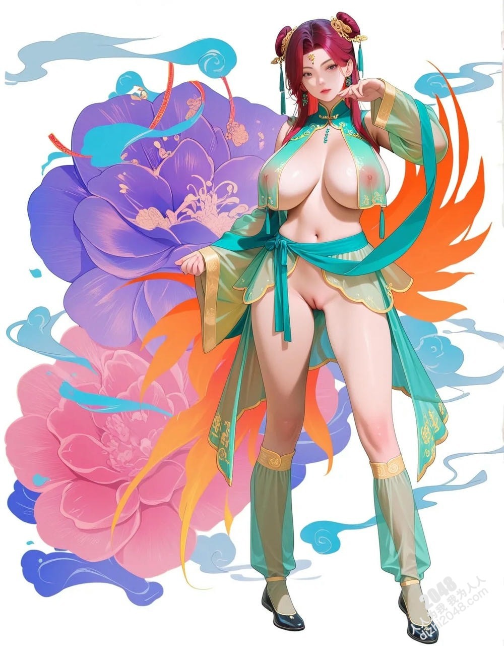 绝色仙侠少女：翠绿广袖，酥胸半露，勾魂摄魄的东方美人图鉴(18)
