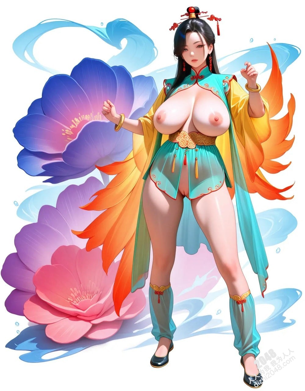 绝色仙侠少女：翠绿广袖，酥胸半露，勾魂摄魄的东方美人图鉴(21)