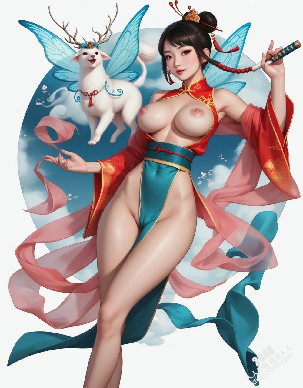 绝色仙侠少女：翠绿广袖，酥胸半露，勾魂摄魄的东方美人图鉴(28)