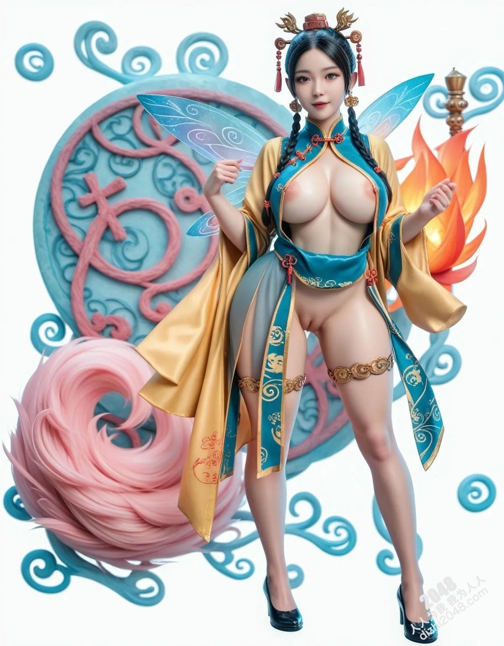 绝色仙侠少女：翠绿广袖，酥胸半露，勾魂摄魄的东方美人图鉴(30)