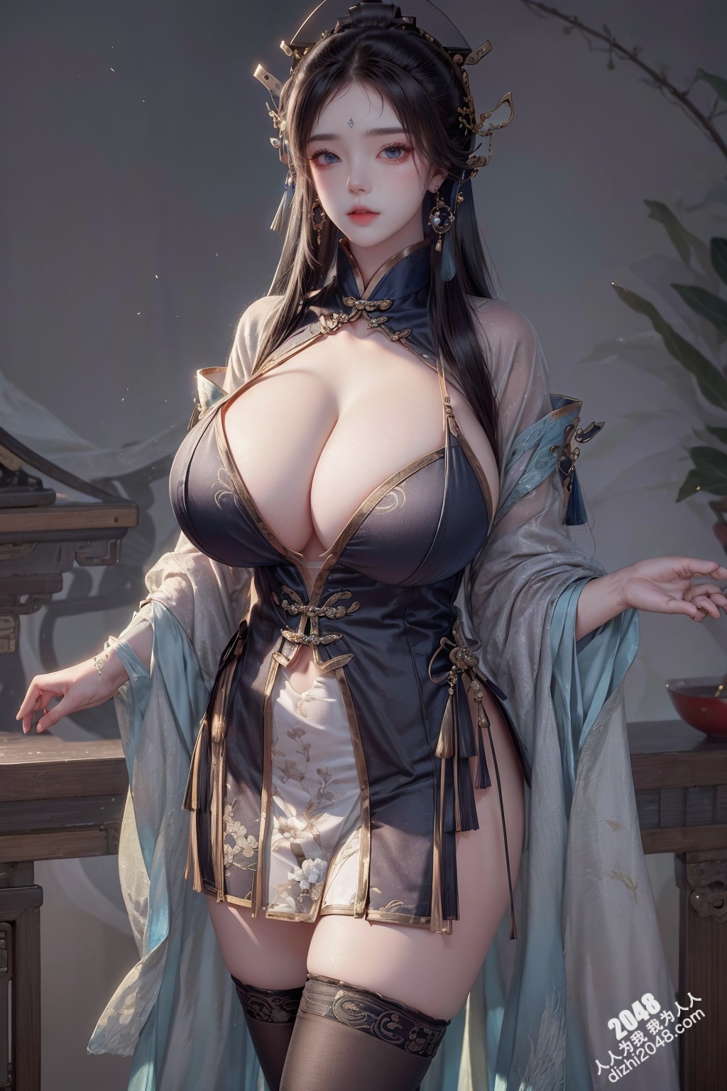 汉服美女写真：绝色佳人，酥胸半露，引人无限遐想(9)
