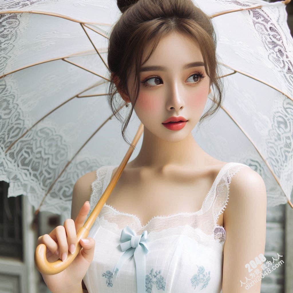 清纯少女撑伞写真：蕾丝、肌肤、锁骨、诱惑