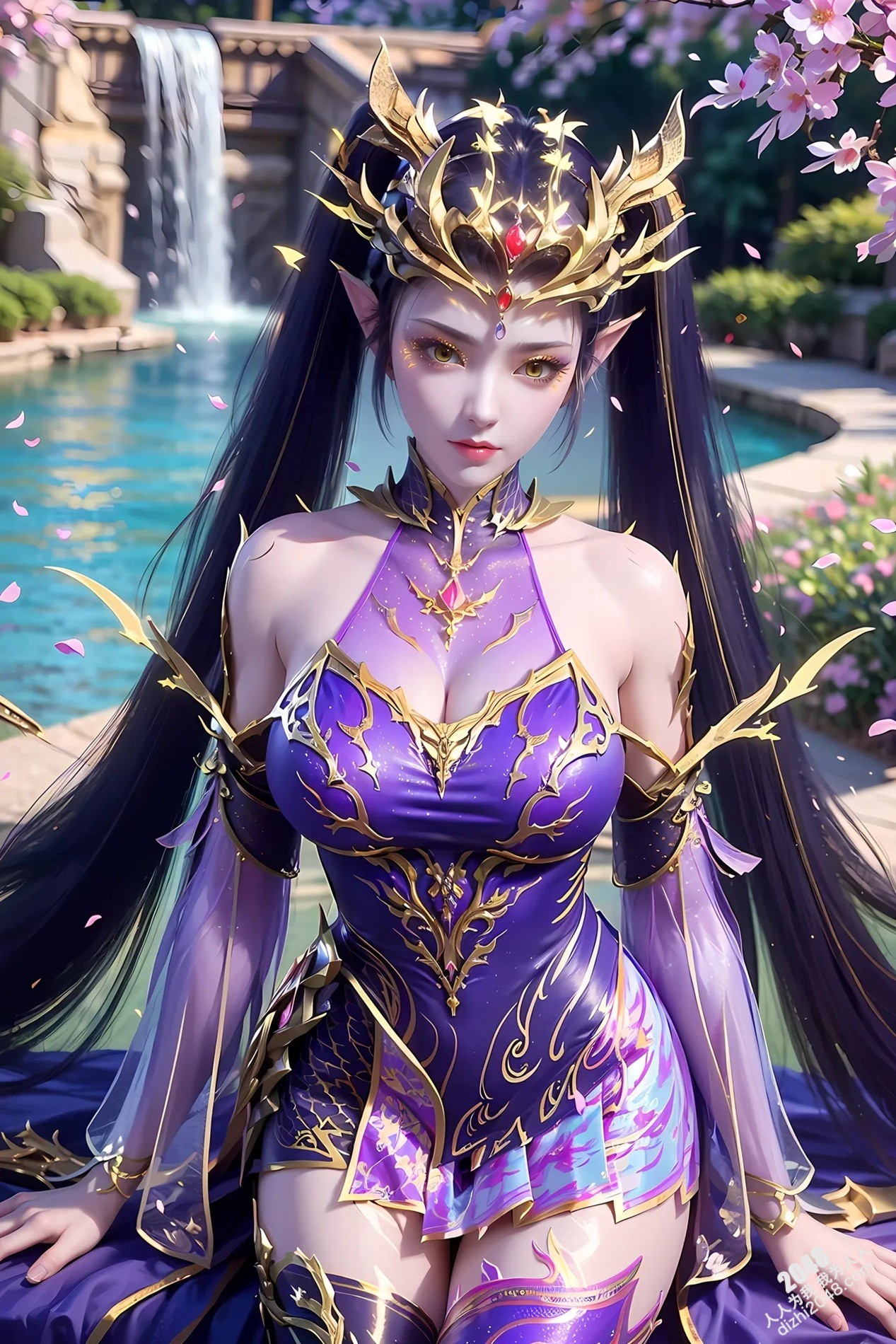 斗破苍穹之龙皇紫妍：瀑布仙境中的致命诱惑，紫金战袍下的曼妙身姿，令人窒息的绝色尤物