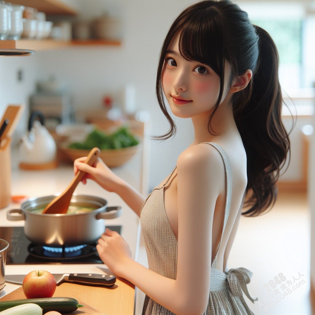 日系软妹厨房诱惑：绝美背影，香汗淋漓的料理时光
