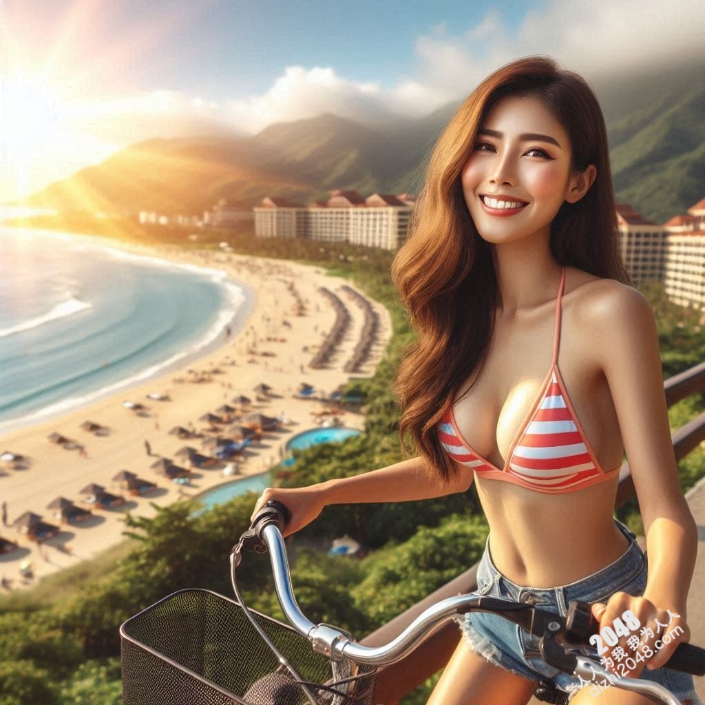 海滩比基尼单车美女：阳光、沙滩、比基尼与单车，夏日海边诱惑(5)
