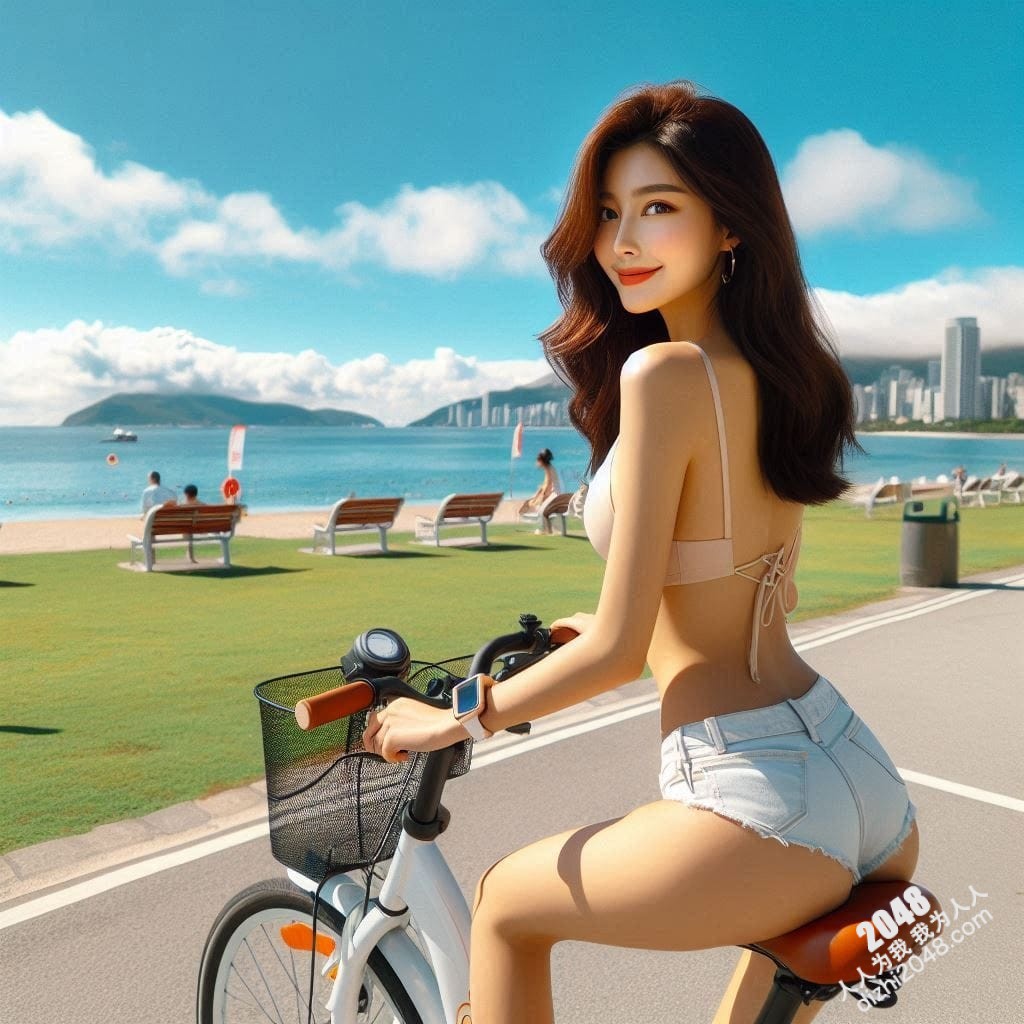 海滩比基尼单车美女：阳光、沙滩、比基尼与单车，夏日海边诱惑(22)