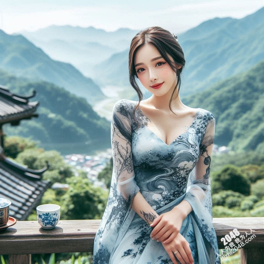 水墨江南：青花轻纱美人，山间私语，性感撩人，高清壁纸，绝色佳人写真