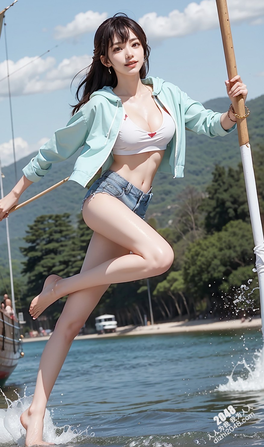 海边少女的诱惑：阳光、沙滩、性感身材的完美结合