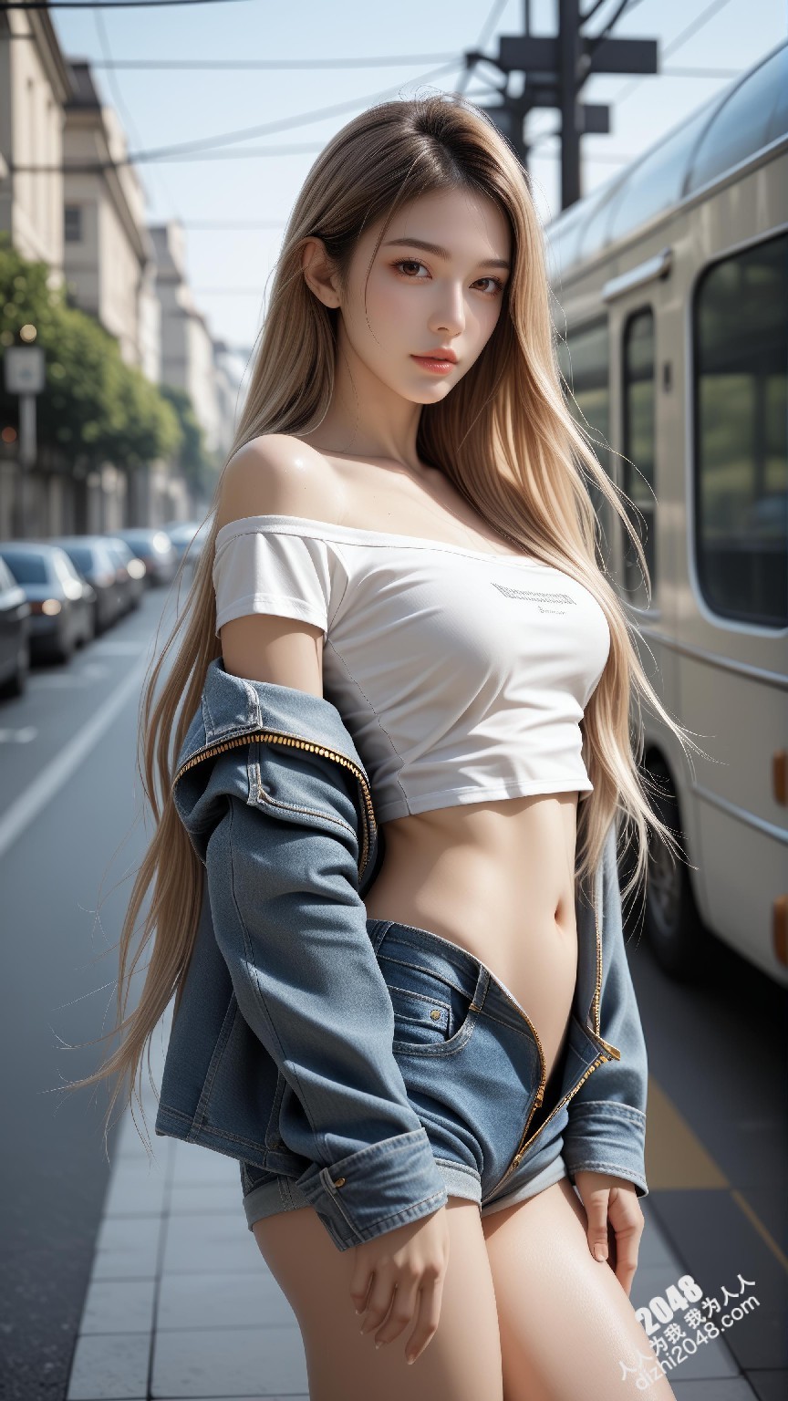 上海街头，女孩牛仔短外套写真，展现曼妙身材，性感撩人，极致诱惑，高清大图