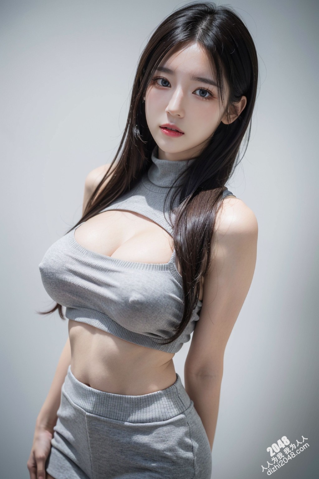 韩模写真：灰衣欲女，酥胸半露，极致诱惑(49)
