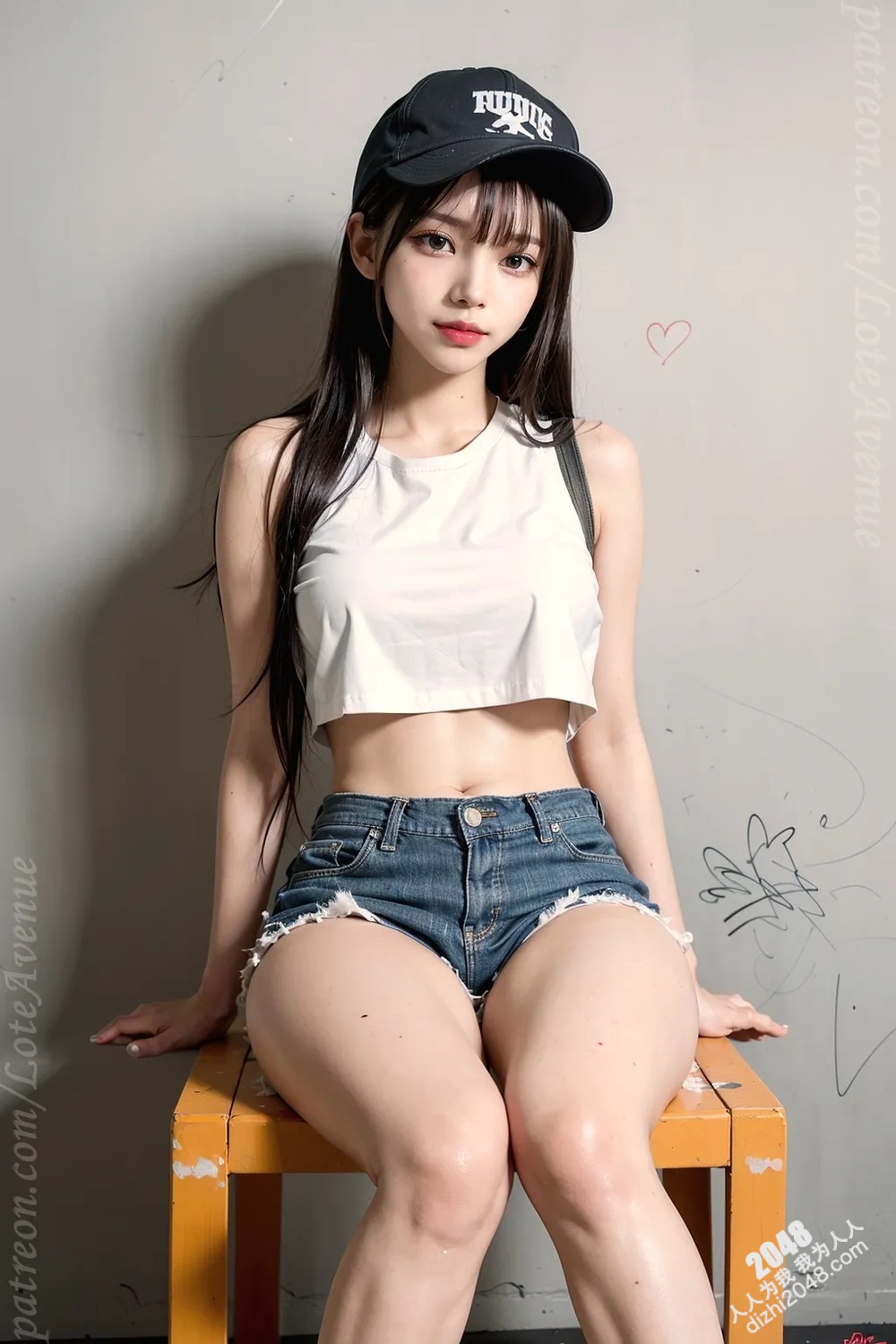 Rurina街头涂鸦性感写真：黑色小背心牛仔热裤，展现傲人曲线与魅惑眼神(13)