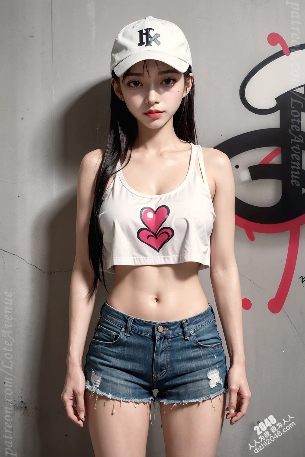 Rurina街头涂鸦性感写真：黑色小背心牛仔热裤，展现傲人曲线与魅惑眼神(14)